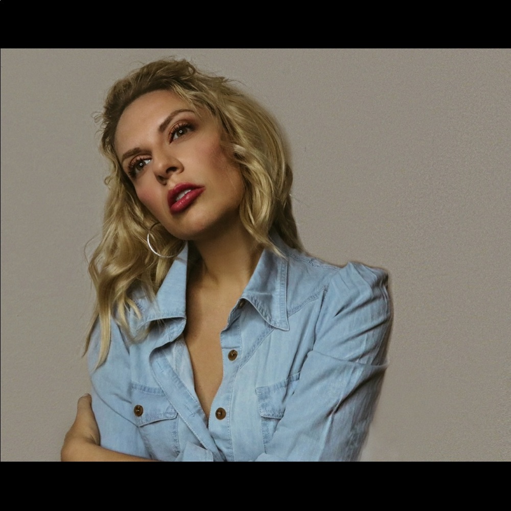 Jean button up long sleeve womens t-shirt. Worn once for photo shoot.